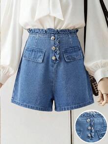 GlowEve Shorts vaqueros casuales y versátiles para uso diario de mujer - Azul - Ver 1