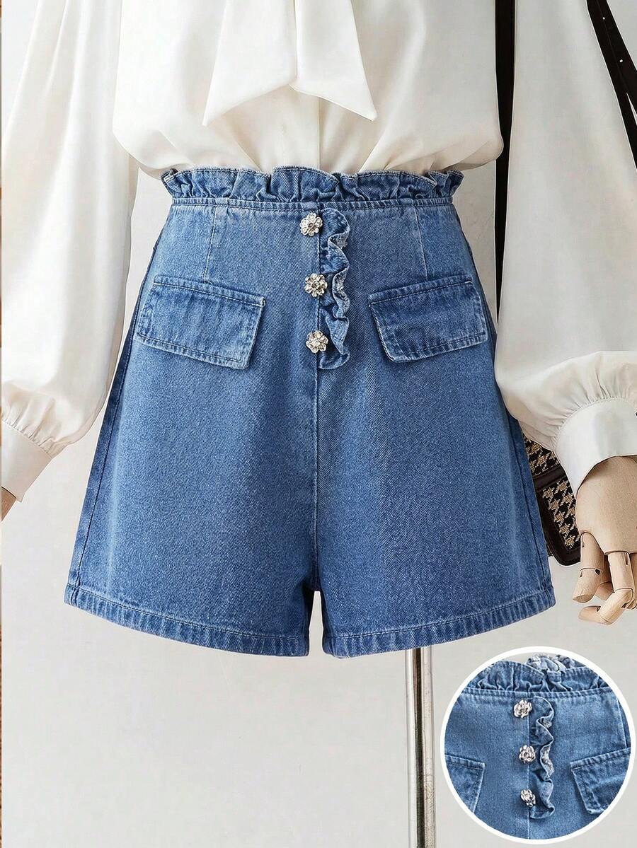 GlowEve Shorts vaqueros casuales y versátiles para uso diario de mujer - Azul - Ver 1