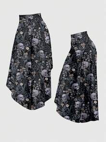 Quần cỡ lớn phong cách Gothic đen tối bí ẩn hình đầu lâu nấm, vạt áo bất đối xứng - màu đen - Xem 5