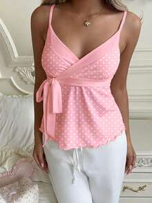 CovetEZ 女士波点扭结休闲百搭日常穿搭吊带背心 - 粉色 - 查看 7