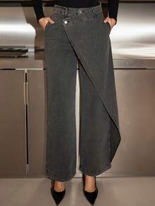 Bris Aura 女式不对称设计黑色牛仔裤 - 黑色 - 查看 5