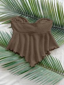 Soleia 金属花朵白色针织抹胸上衣，适合海滩、海边度假、约会等场合。 - 棕色 - 查看 3