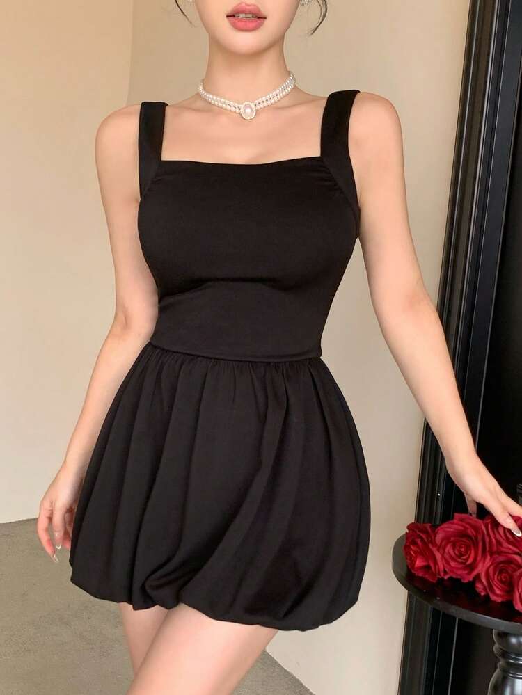 Black Sexy Music Festival Camisole Dress, Casual Sweet Girl Valentine's Day Wedding Party Cocktail Formal Dress, Fitted Elegant Commuter Tulle Short Dress For Women, Spring Summer