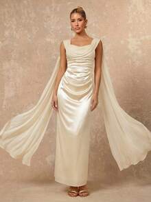 Lumalex Spring Summer Glossy Satin & Draped Mesh Splice Strapless Ruched Waist Mermaid Dress For Women Perfect For Summer  Spring-Break Trips  Cruises  Beach Weekends  Vacations  Parties  Date Nights  Weddings  Proms  Banquets  Birthdays  Carnivals  Festivals And Other Holiday Events. Neo-Girly Charm  Boho-Casual Flair  Quiet Luxury  Business Chic  And Relaxed Vacay A Richly Layered  Glitter-Accented Style For Luxury Proms  Receptions  Banquets  Weddings  Raves  Festivals  Holiday Gatherings  And Outdoor Evening Occasions-Ideal Whenever You Need A Sophisticated Yet Striking Party Look Ivory Dresses Wedding Dresses Ruched Dresses Bridesmaid Dresses Milkmaid Dresses - Light Yellow - View 6