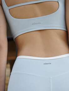 Nöista Cropped Cami With Square Neckline And Slim Straps With Removable Padding. Open Back Straps Detail Casual Summer Activewear. - Baby Blue - View 8