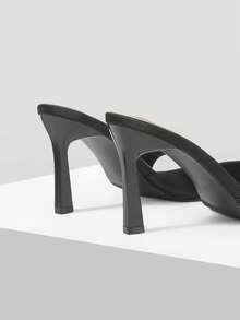 MUSERA Sandalias de tacón alto para mujer, nuevas para primavera y verano, de estilo elegante y de moda, con hebilla de metal y rhinestones, para uso en fiestas, con punta cuadrada y tacón fino - Negro - Ver 4