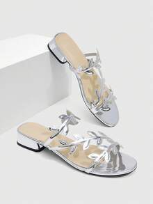 CUCCOO SZL French Slippers, Fairy Shoes, Leather Hollowed-Out Open-Toed Wedge Sandals, Women's Flat Thick-Heeled Beach Shoes Prom Heels Summer Shoes - Silver - View 1