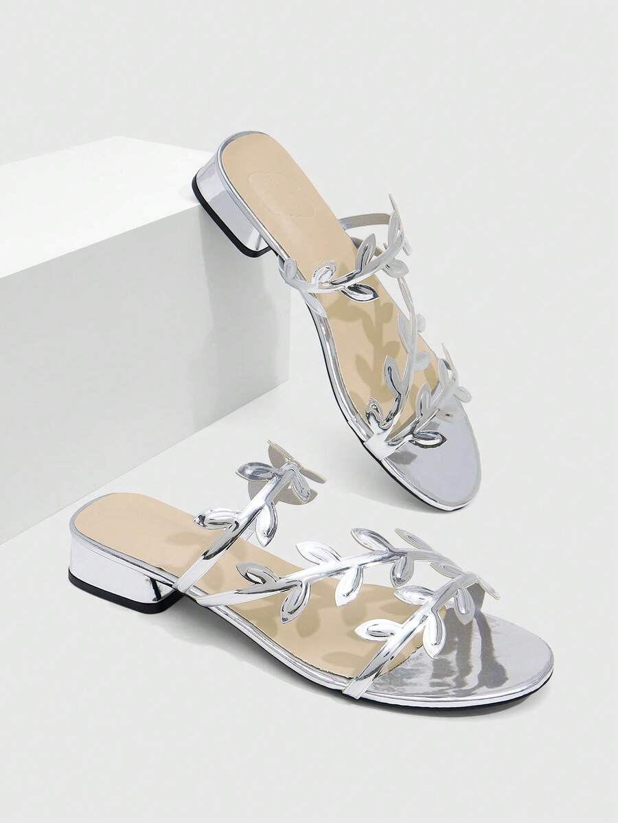 CUCCOO SZL French Slippers, Fairy Shoes, Leather Hollowed-Out Open-Toed Wedge Sandals, Women's Flat Thick-Heeled Beach Shoes Prom Heels Summer Shoes - Silver - View 1