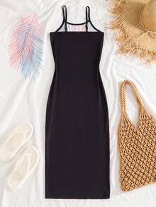 Tween Girls' Summer Vacation Floral Print Camisole Dress - Black - View 3