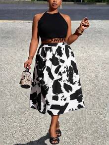 Slaydiva 春夏新品音乐节、复活节、圣帕特里克节、西部风、游牧风、生日派对、毕业典礼、学院风、学生装、日常休闲、百搭基础款、休闲、邮轮旅行、海滩、日光浴、爆款、街头风、婚礼宾客波西米亚风、通勤、早午餐、极简基础款、Y2K街头风、畅销单品、日常约会、机场轻薄中长裙、大码半身裙 - 黑色 - 黑色 - 查看 2