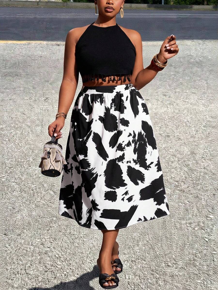 Slaydiva 春夏新品音乐节、复活节、圣帕特里克节、西部风、游牧风、生日派对、毕业典礼、学院风、学生装、日常休闲、百搭基础款、休闲、邮轮旅行、海滩、日光浴、爆款、街头风、婚礼宾客波西米亚风、通勤、早午餐、极简基础款、Y2K街头风、畅销单品、日常约会、机场轻薄中长裙、大码半身裙 - 黑色