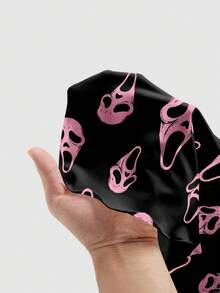 ROMWE Goth Váy cỡ lớn gợi cảm, dây mảnh, co giãn, họa tiết ma quỷ nhỏ, mặt nạ đen tối, kinh dị, phối màu tương phản, in toàn bộ. - màu đen - Xem 5