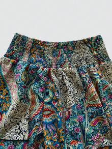 SHEIN PETITE Pantalones cortos casuales con cintura elástica y estampado para mujeres de talla pequeña, versátiles para vacaciones, primavera/verano - Verde - Ver 7