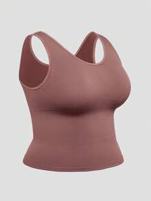SHAPORA 大码女式纯色休闲吊带塑身衣 - 棕色 - 查看 5