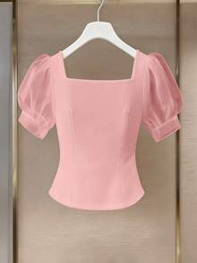 GlowEve Women's High-End Satin & Satin Patchwork Evening Gown, Formal Party French Style Blouse, Spring/Summer - Pink - View 2