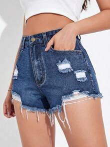 Rivivi Quần short denim bạc màu, phong cách thường ngày mùa hè. - màu đen - Xem 6