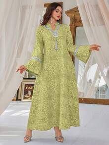 Al Najma Sequin Ribbon Tassel Jacquard Weave Dress - Green - View 5