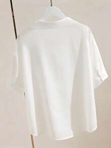 Franclia Fashionable Versatile Casual V-Neck Solid Color Elegant Shirt - White - View 2