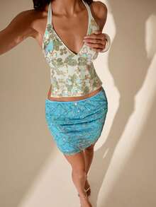 SHEIN Glamour Women's Sequin Design Fashion Mesh Bodycon Mini Skirt, Suitable For Party & Holiday - Baby Blue - View 7