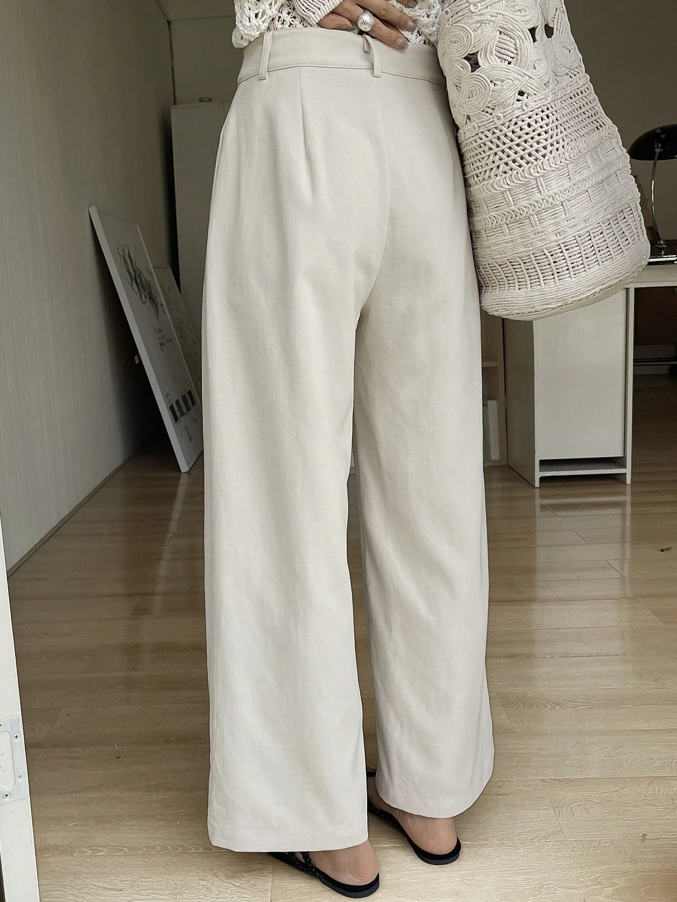 Women's Solid Color Straight Leg Ankle Pants, Elegant Formal Trousers For Spring & Summer