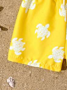 Souflis Souflis 2 pièces Ensemble de maillot de bain pour bébé garçon, Short de bain et chapeau avec motif mignon de tortue verte, Short de plage à cordon de serrage ajustable, Tenue de vacances et de plage - Jaune citron - Voir 5