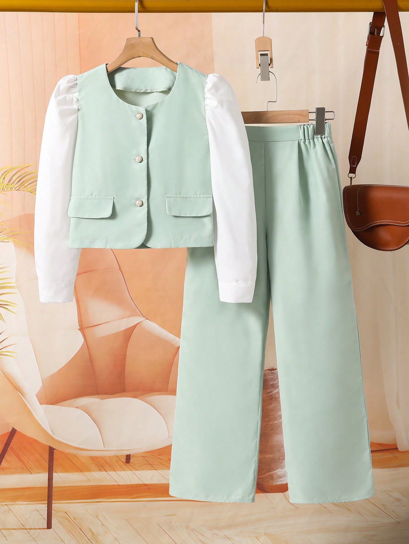 قميص أكمام طويلة أحادي الصدر ذو ألوان متباينة وبنط...