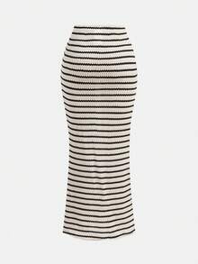 SHEIN Girlism Tween Girls T-Shirt Co-Ords Knit Textured Striped Elegant Casual Asymmetric Shoulder Short Sleeve Lace T-Shirt And Skirt Set - Multicolor - View 6