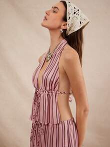 Easelle 女士度假休闲条纹露背吊带上衣和裤子两件套 - 彩色 - 查看 4