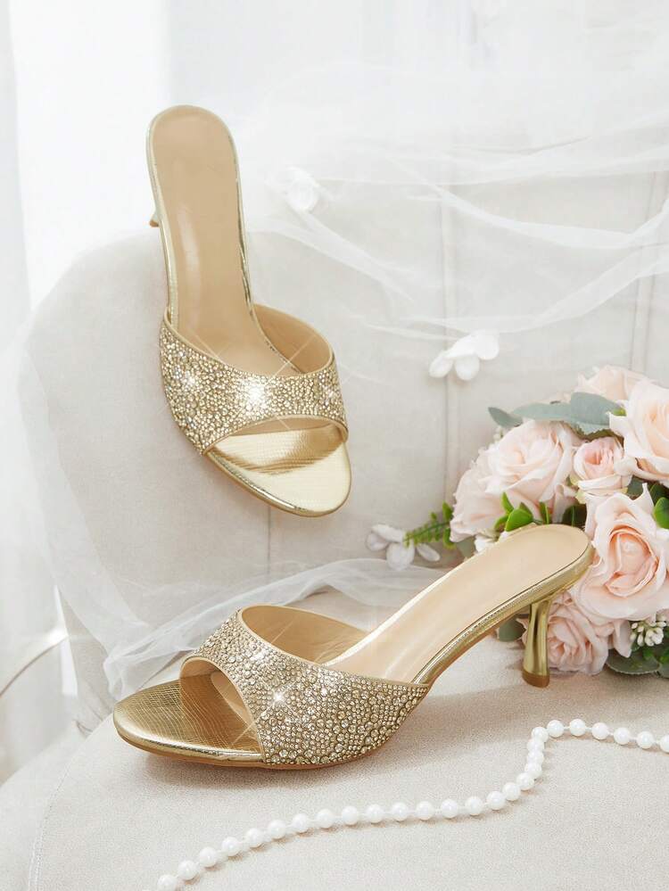 CUCCOO HITCHD Women's Square Toe Rhinestone Decor Slip-On Sandals, Comfortable And Fashionable For Party, Daily Wear, Commuting - Spring/Summer Summer Shoes Wedding Shoes Bride Shoes