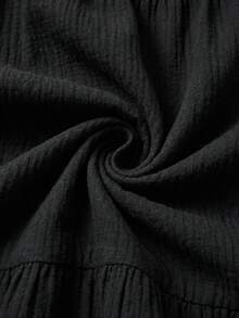 Travachic Plus Size Women Solid Color Front Tie Cap Sleeve Cute Dress - Black - View 4