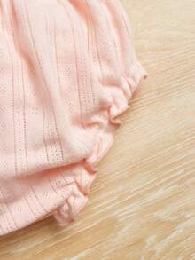 3pcs Baby Girl Knitted Casual Solid Color Triangle Elastic Waist Leggings - Baby Pink - View 3