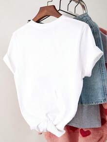 Resyla Cute Puppy Embroidery Pattern Women Round Neck Short Sleeve T-Shirt - White - View 2