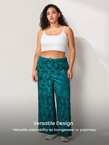 LUVLETTE 女士夏季透气祖母绿缎面睡裤 - 宽松阔腿裤 阔腿裤睡衣 - 綠色 - 查看 6