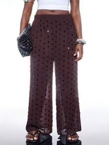 LYSMO Plus Size Women's Music Festival Mesh Sequin Loose Pants - Brown - View 1