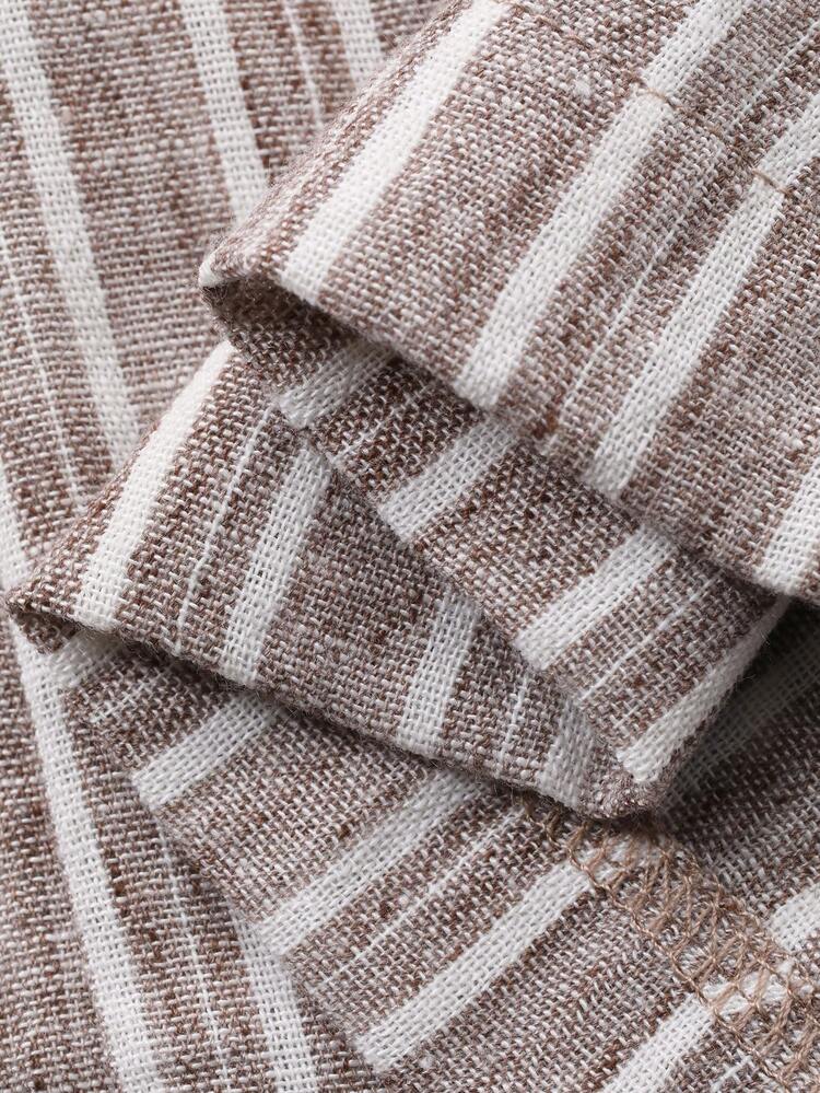 Vintage Striped Drawstring Tie Collar Sleeveless Pullover Shirt And Straight Leg Pants Casual Summer 2-Piece Set For Women