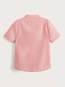 SHEIN Young Boy Casual Woven Regular Fit Stand Collar Dinosaur Print Front Button-Up Shirt - Baby Pink - View 2