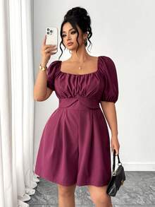 SHEIN Elenzya Fashionable Casual Vacation Retro Elegant Commute Petal Sleeve Tie Bow Jumpsuit - Purple - View 7