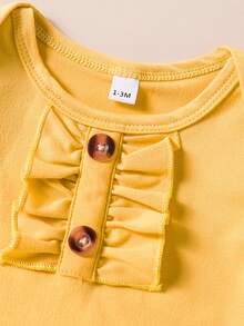 Souflis Souflis Conjunto de 3 piezas para bebé niña: Mono de manga corta dulce y lindo, vestido con estampado floral y lazo, y diadema, para verano - Mostaza Amarilla - Ver 7