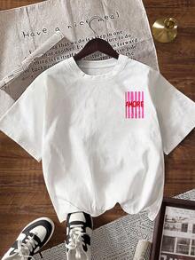 EMERY ROSE Camiseta de mujer de manga corta con cuello redondo y estampado casual, para verano - Blanco - Ver 2