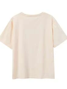 SHEIN Áo thun ngắn tay cổ tròn in hình chanh và chữ - Chất liệu mềm mại, thoáng khí, co giãn nhẹ, kiểu dáng thường ngày cho mùa hè và mùa xuân - Áo thun nữ dáng regular fit, áo thun in hình dành cho nữ. - Màu be - Xem 2