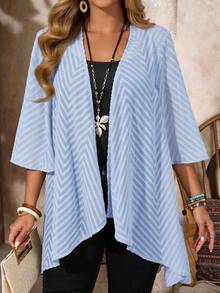 EMERY ROSE Plus Size Women Casual Solid Color Cutout Jacket - Baby Blue - View 3