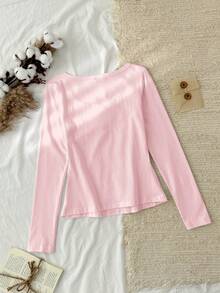 Tseoso Áo thun nữ dáng suông, khóa kéo nửa thân, chất liệu 95% cotton, màu hồng, đa năng cho mọi mùa, thích hợp mặc ở nhà. - Hồng - Xem 2