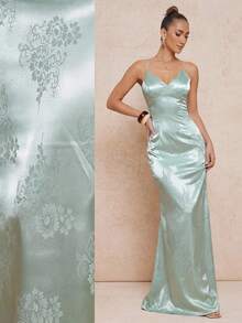 Lumalex Đầm ôm sát cơ thể bằng vải satin jacquard, kiểu dáng thắt eo, dây xoắn dành cho nữ. - Màu xanh Bạc hà - Xem 13