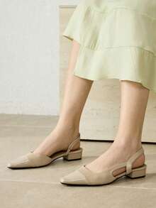 MOTF PREMIUM PRODUK BARU MUSIM SEMI DAN GUGUR APRICOT SEPATU SLINGBACK UJUNG KOTAK MODIS PRANCIS SEDERHANA MEWAH SERBAGUNA SEPATU FLAT WANITA - Aprikot 1 - View 5