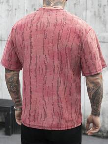 SLATEMANN Men's Casual Distressed Round Neck Short Sleeve T-Shirt - Red - View 2