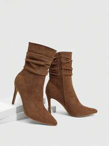 Daringsoles 女士黑色绒面尖头高跟踝靴 - 棕色 - 查看 2