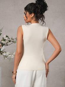 SHEIN SHEI Pregnant Women's Elegant Silky White Summer Maternity Top,Ruffle Shoulder Button Decor Fitted Outfits For Baby Shower,Pregnancy Photoshoot - Apricot - View 2