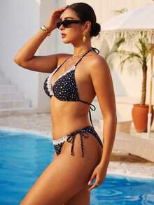 Swim Mod Plus Size Women 2pcs Floral Print Spaghetti Strap Halter Ruffled Sexy Beach Vacation Bikini Swimwear - Multicolor - View 6