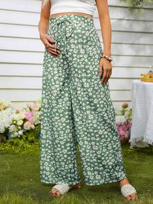SHEIN Maternity Casual Ditsy Floral Wide Leg Pants - Multicolor - View 5