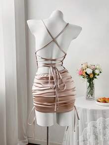 Sweetra New Sexy Backless Spaghetti Strap Bodycon Dress, Waist Cinching Design, Revealing Yet Elegant - Champagne - View 2